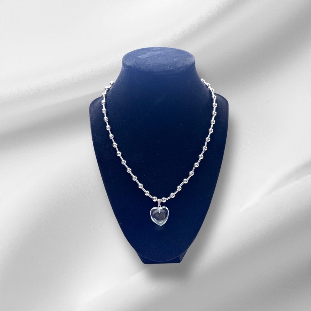 Clear Heart Pendant silver Necklace